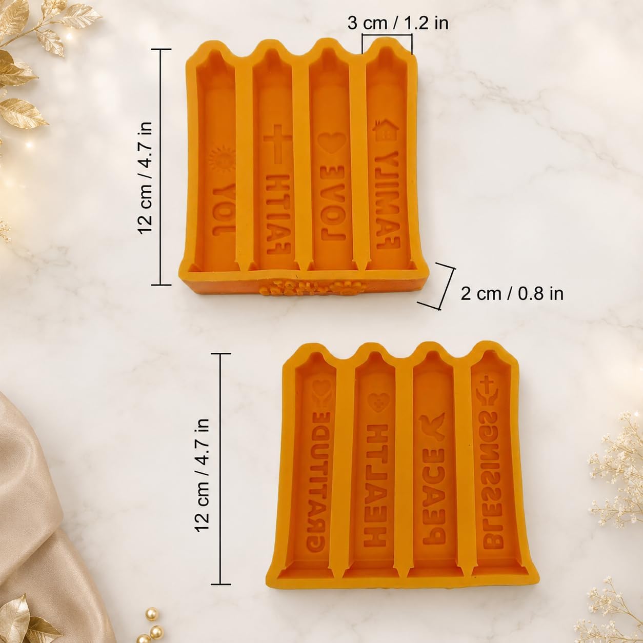Wish Candle Mold Set, 2 Silicone Molds for Candles with Wishes, 8 Designs: Joy, Faith, Love, Family, Gratitude, Health, Peace and Blessings, Christmas Candle Molds.