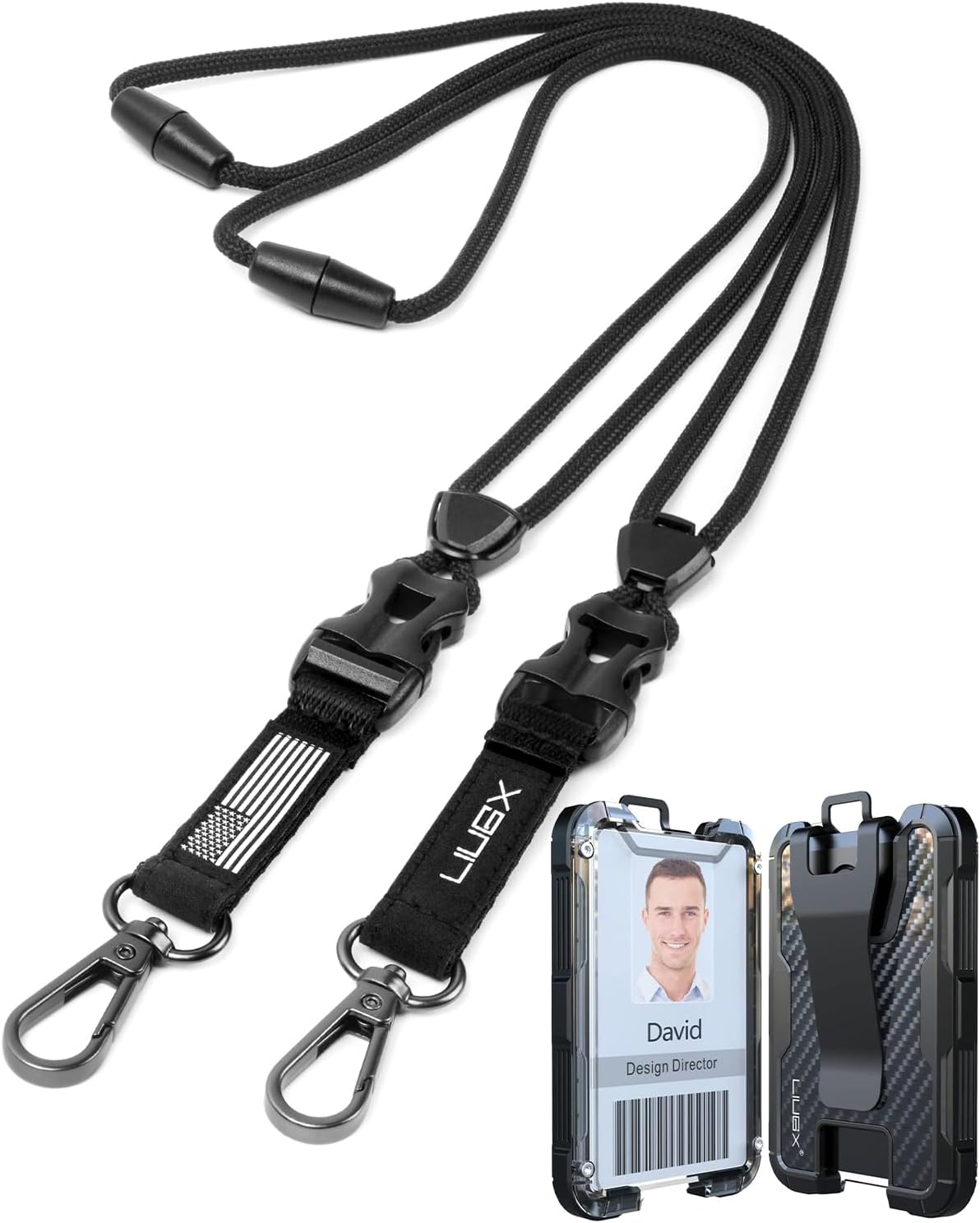 LIUGX Badge Holder with Lanyard,Heavy Duty Lanyard with Detachable Buckle,Portable Wallet with Metal Clip,Rugged ID Credit Card Holder (Holds 4 Cards)-Stylish & Functional Accessory for Badge Holder