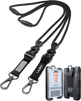 LIUGX Badge Holder with Lanyard,Heavy Duty Lanyard with Detachable Buckle,Portable Wallet with Metal Clip,Rugged ID Credit Card Holder Holds 4 Cards-Stylish & Functional Accessory for Badge Holder