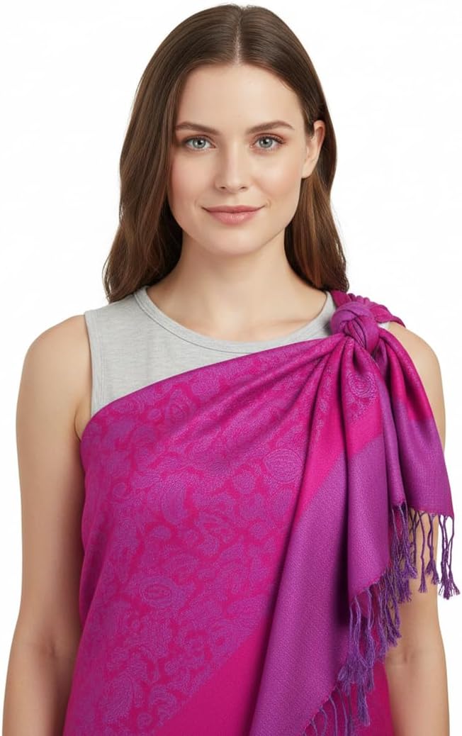 Peach Couture Elegant Vintage Two Color Jacquard Paisley Pashmina Shawl Wrap
