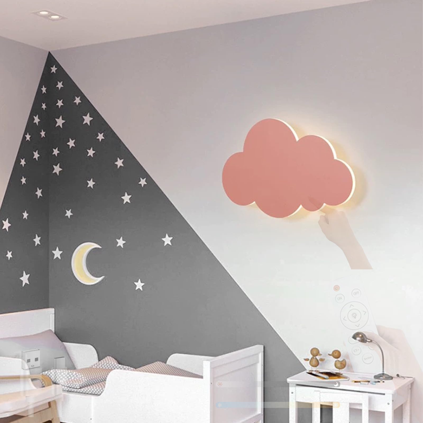 Luz nocturna de nube azul recargable por USB: control táctil y remoto para pared