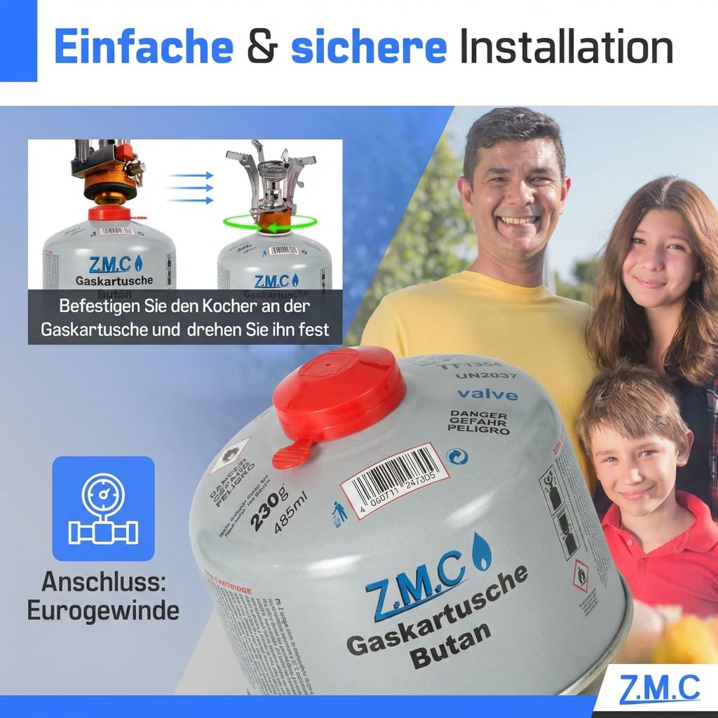 Z.M.C Kartridże gazowe 230 g/485 ml z zaworem śrubowym (2 x kartusze gazowe 230 g)