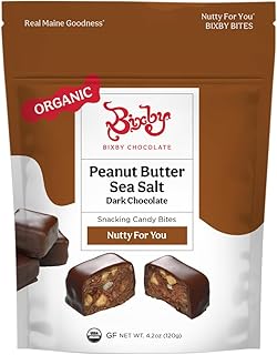 Bixby Organic Dark Chocolate Crunchy Peanut Butter Sea Salt Bites - Gluten Free, Kosher, Non-GMO Chocolate Clusters - Organic Dark Chocolate Snacks - Resealable 4.2oz Bags - Pack of 6 Bags
