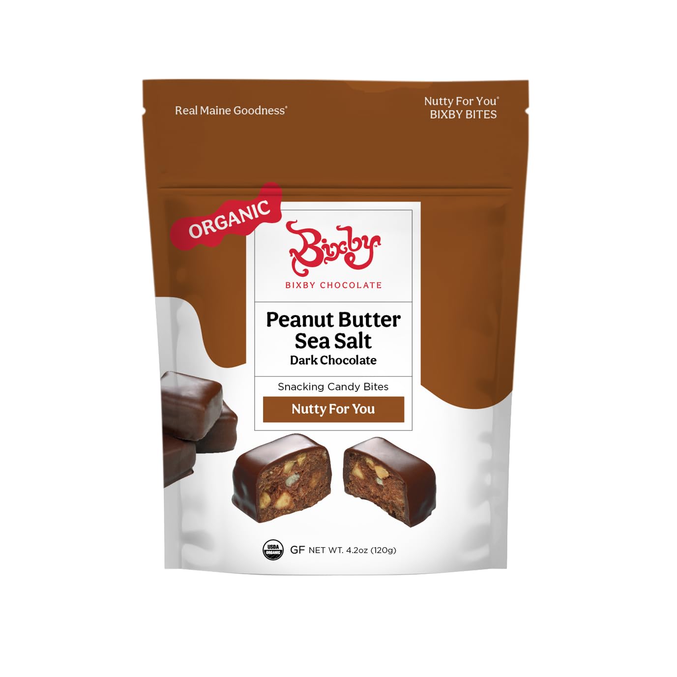 Bixby Organic Dark Chocolate Crunchy Peanut Butter Sea Salt Bites - Gluten Free, Kosher, Non-GMO Chocolate Clusters - Organic Dark Chocolate Snacks - Resealable 4.2oz Bags - Pack of 6 Bags