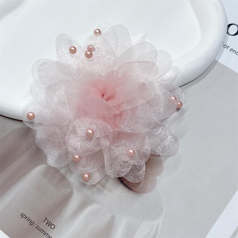 13cm/5in Beaded Mesh Flower Brooch Pin for Women Girls Dainty Round Shell Pearl Ball Beads Camellia Peony Flowers Brooches Lapel Hair Pins Elegant Wedding Anniversary Accessories Jewelry - Image 5