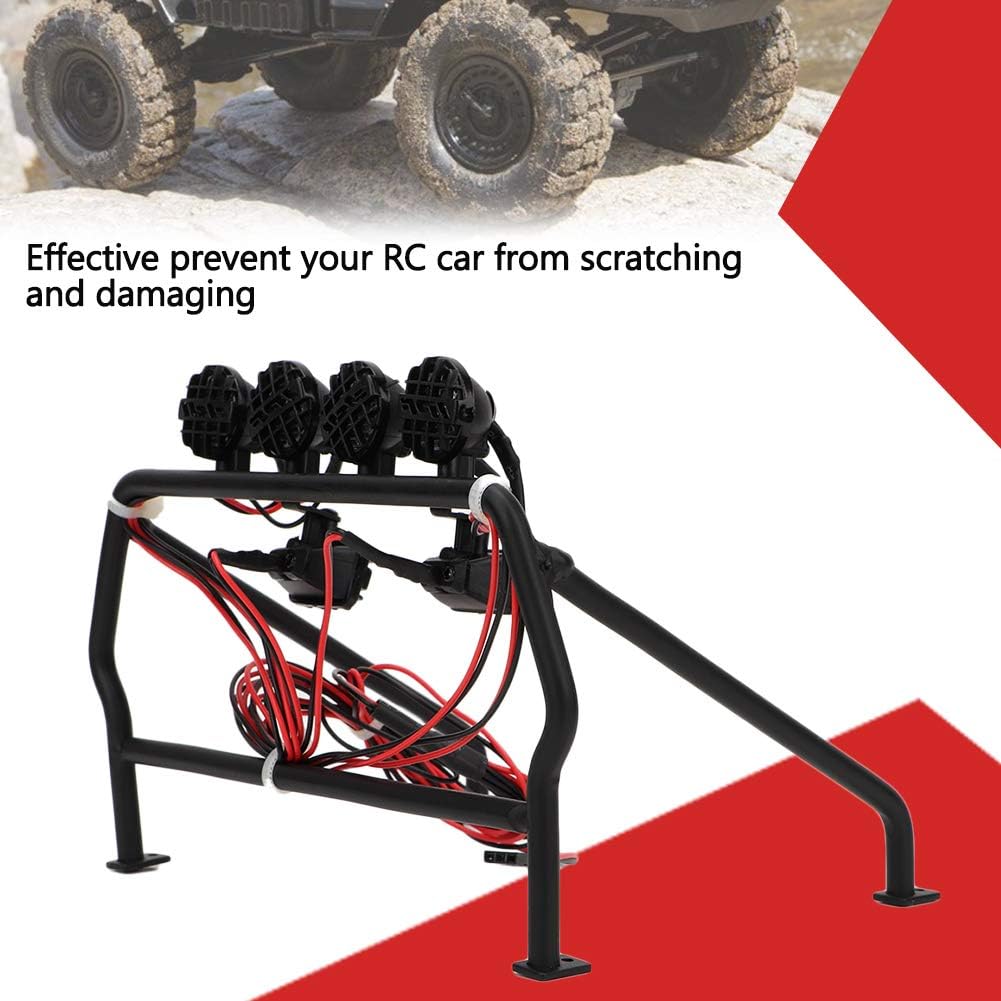 Tbest RC Roll Cage, Durable Metal Frame with 6 LED Lights for Night Driving, 1/10 Scale RC Car Accessory for Model Enthusiasts Racing Fans Off-Road Adventures Customization