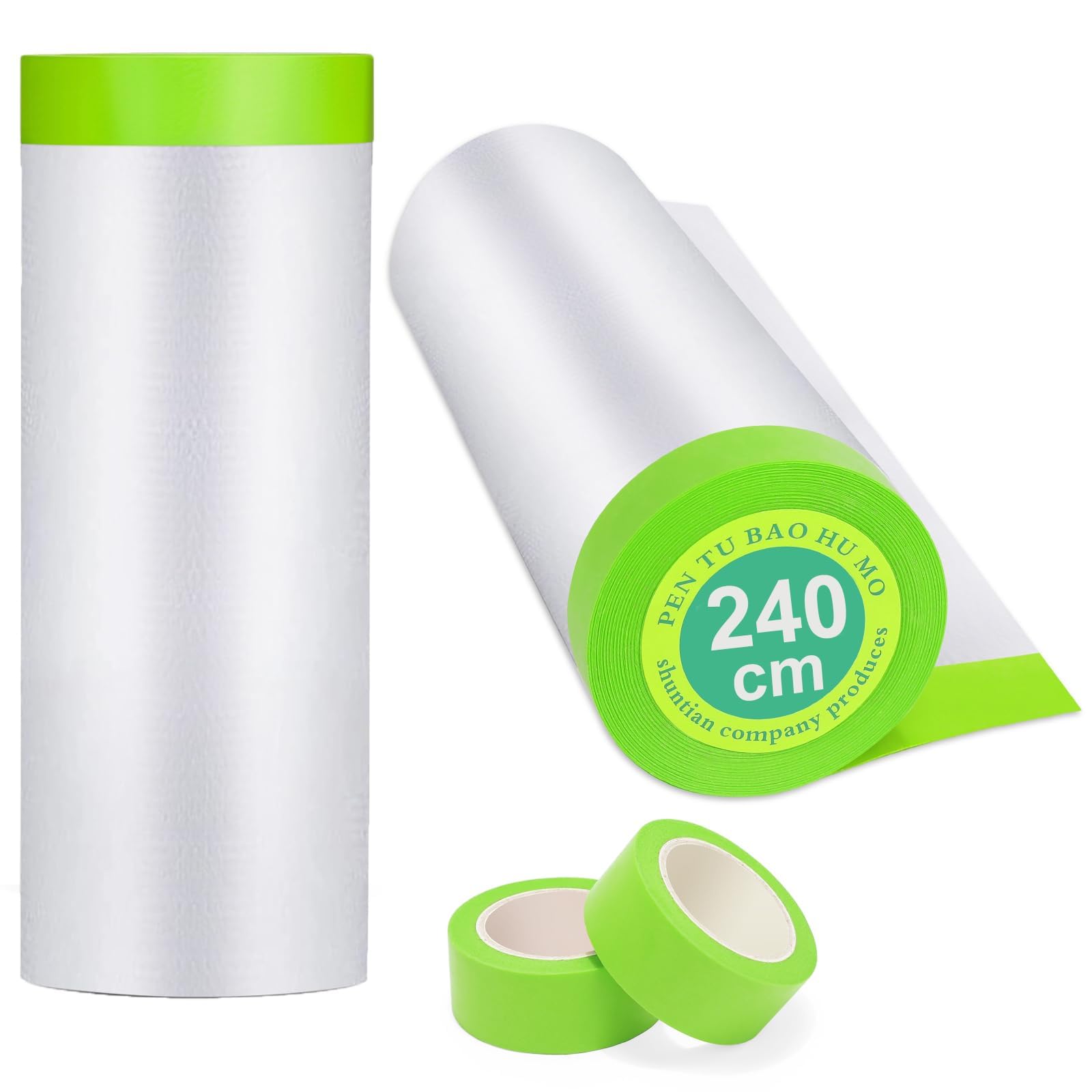 YANZENGCQ Pre-Taped Masking Film for Painting - 95" x 50'Painters Plastic roll,with Automotive Paint Tape,Decoration Painters Plastic,Windows and Furniture Protection (2 Rolls)