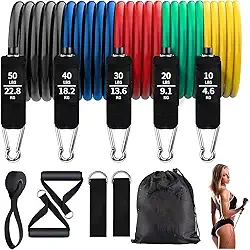Kit Tubing Pro Elástico Extensor 11 Peças, Até 150 libras - kit elastico para exercicio musculação para Treino em Casa, Viagem e Academia - Ideal para Musculação, Yoga e Recuperação