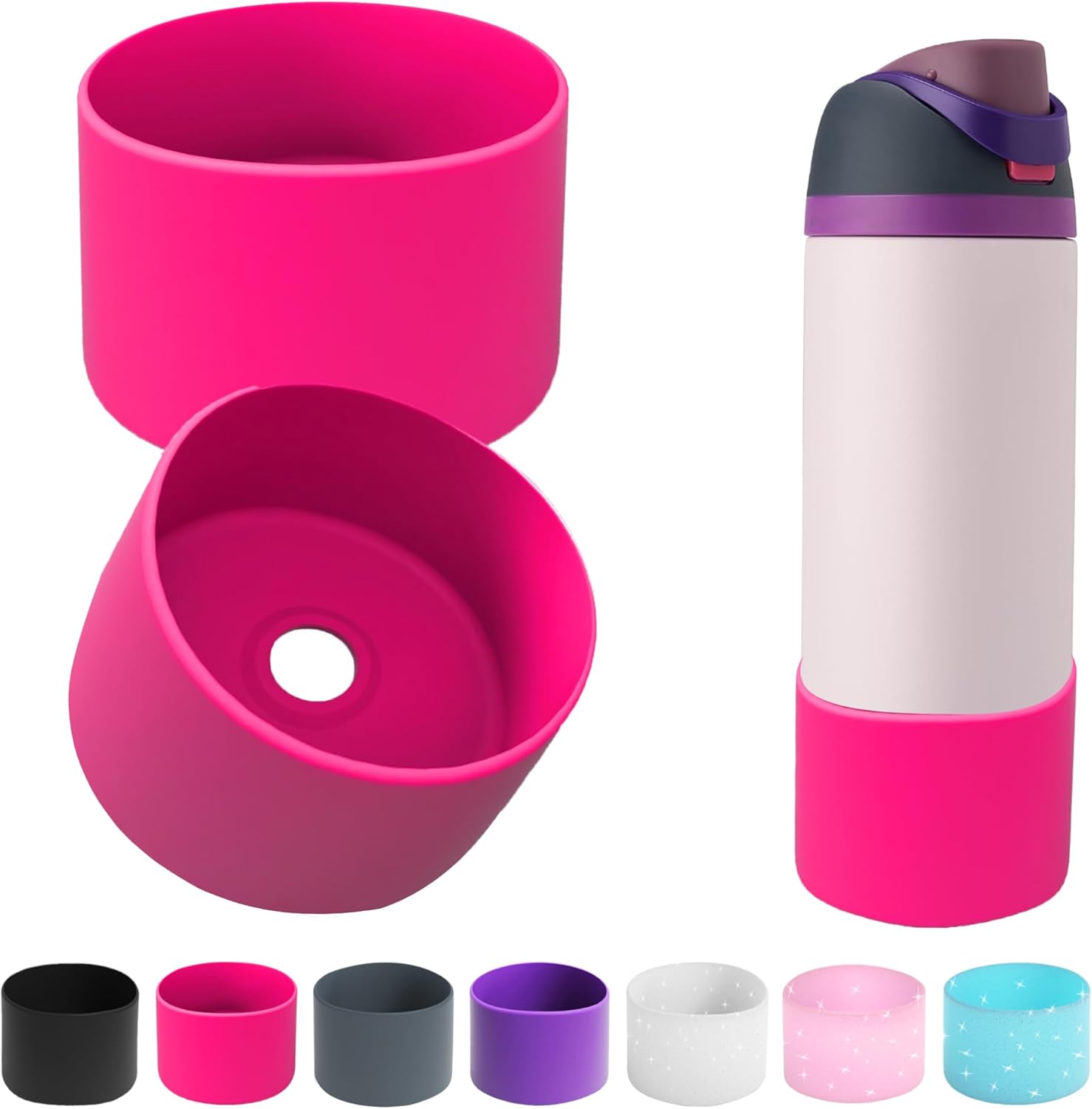2PCS Silicone Water Bottle Boot for Owala 24oz 32oz 40oz,Anti-Slip Protective Sleeve Bottom Bumper Protector for FreeSip, Twist, and Flip Water Bottles 40oz Pink