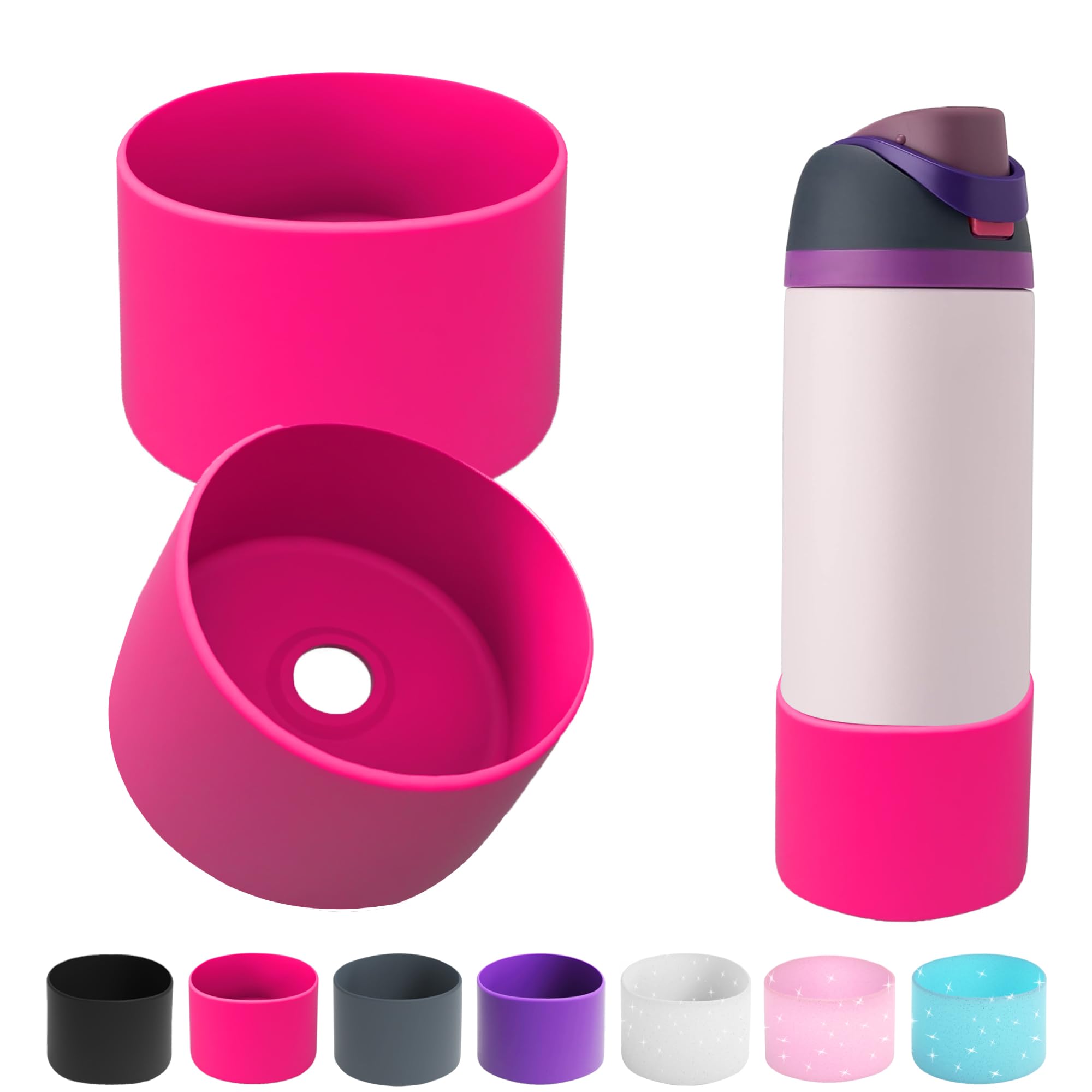 2PCS Silicone Water Bottle Boot for Owala 14/16oz 24oz 32oz 40oz,Anti-Slip Protective Sleeve Bottom Bumper Protector for FreeSip, Twist, and Flip Water Bottles (Pink, 40oz)