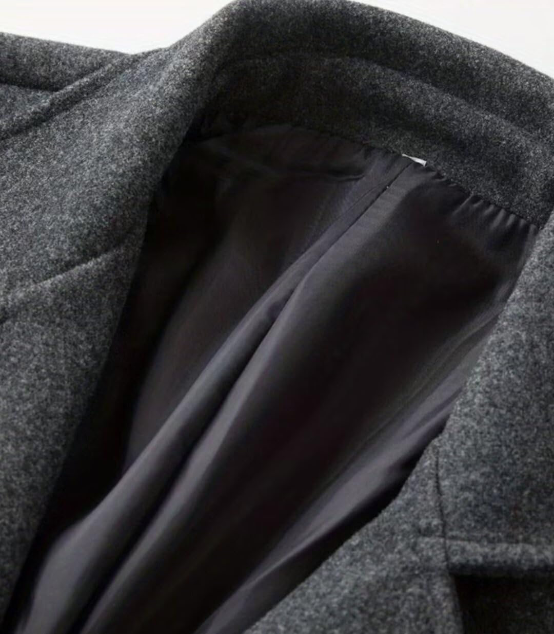 Close-up View of the FTIMILD Men's Wool Blend Pea Coat Interior