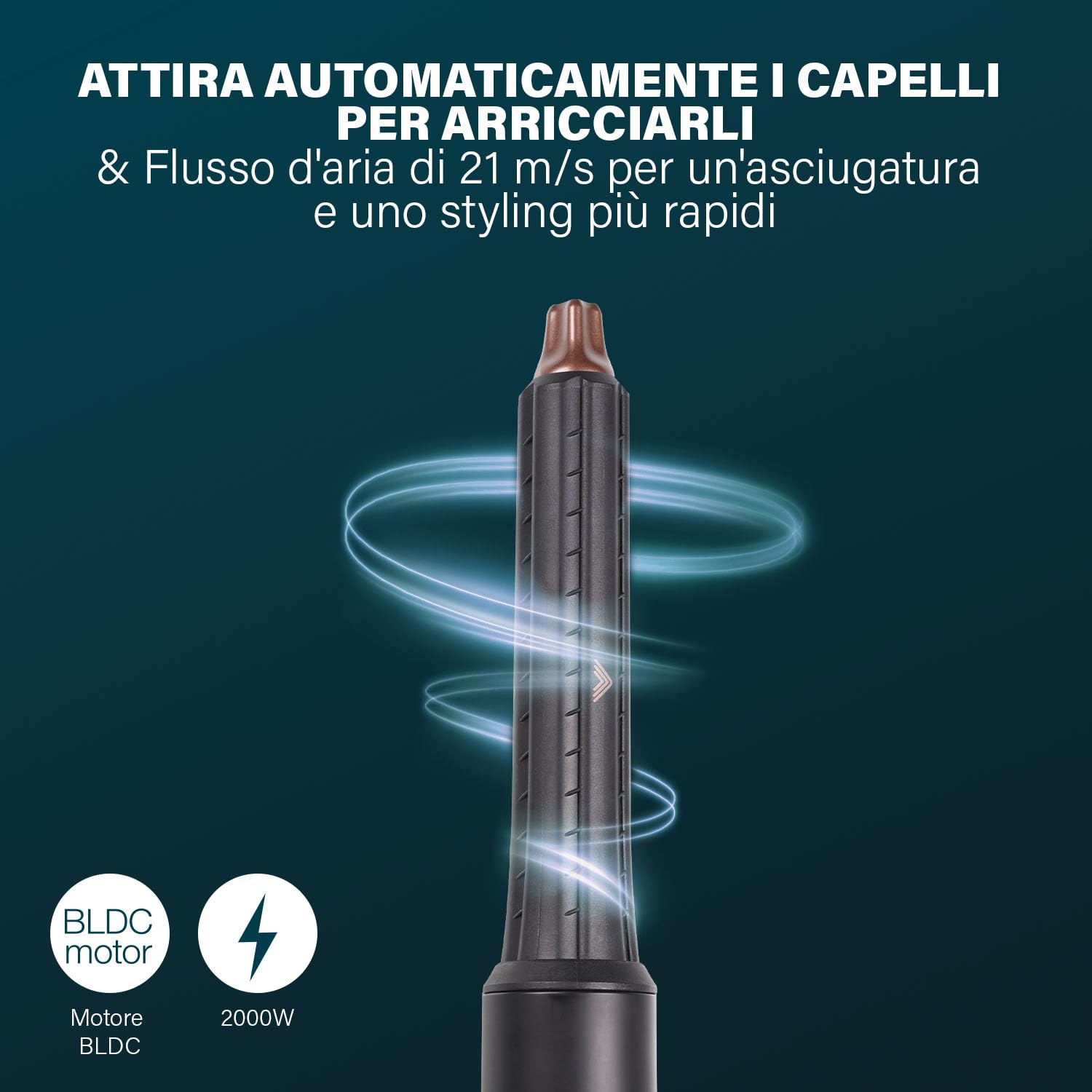 Princess Airstyler Pro, 7-in-1, 3 Livelli di Calore e Velocità, Funzione Ionica, Cool Shot, Cavo 1,8m, Custodia da Viaggio, 7 Accessori, Guanto Termico, Motore BLDC, 2000 W, 01.529205.01.001
