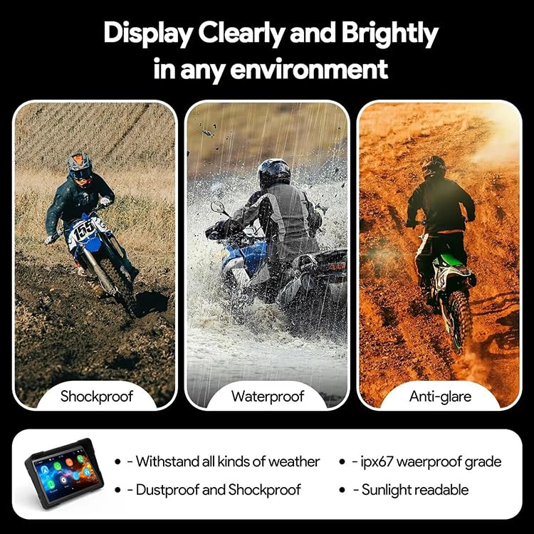 5inch Pantalla táctil portátil GPS CarPlay Android Auto portátil Motocicleta Dash CAM Motocicleta inalámbrica Apple CarPlay Motocicleta DVR GPS IPX7 Impermeable Doble Bluetooth