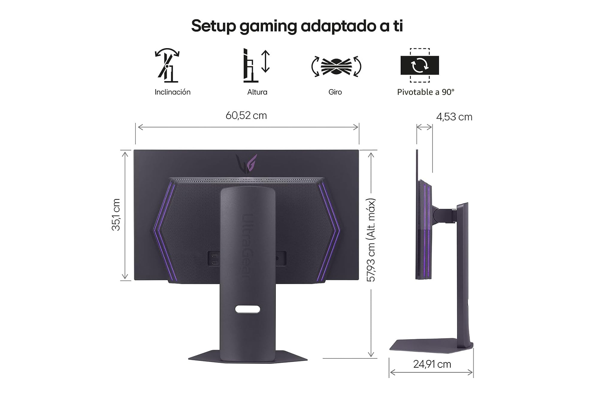 LG 27GX790A-B - Monitor Gaming Ultragear 27", Panel OLED, QHD (2560x1440), 16:9, 480Hz, 0.03ms, G-Sync Compatible, FreeSync Premium Pro, Pivotable, Morado Grisáceo — view 12