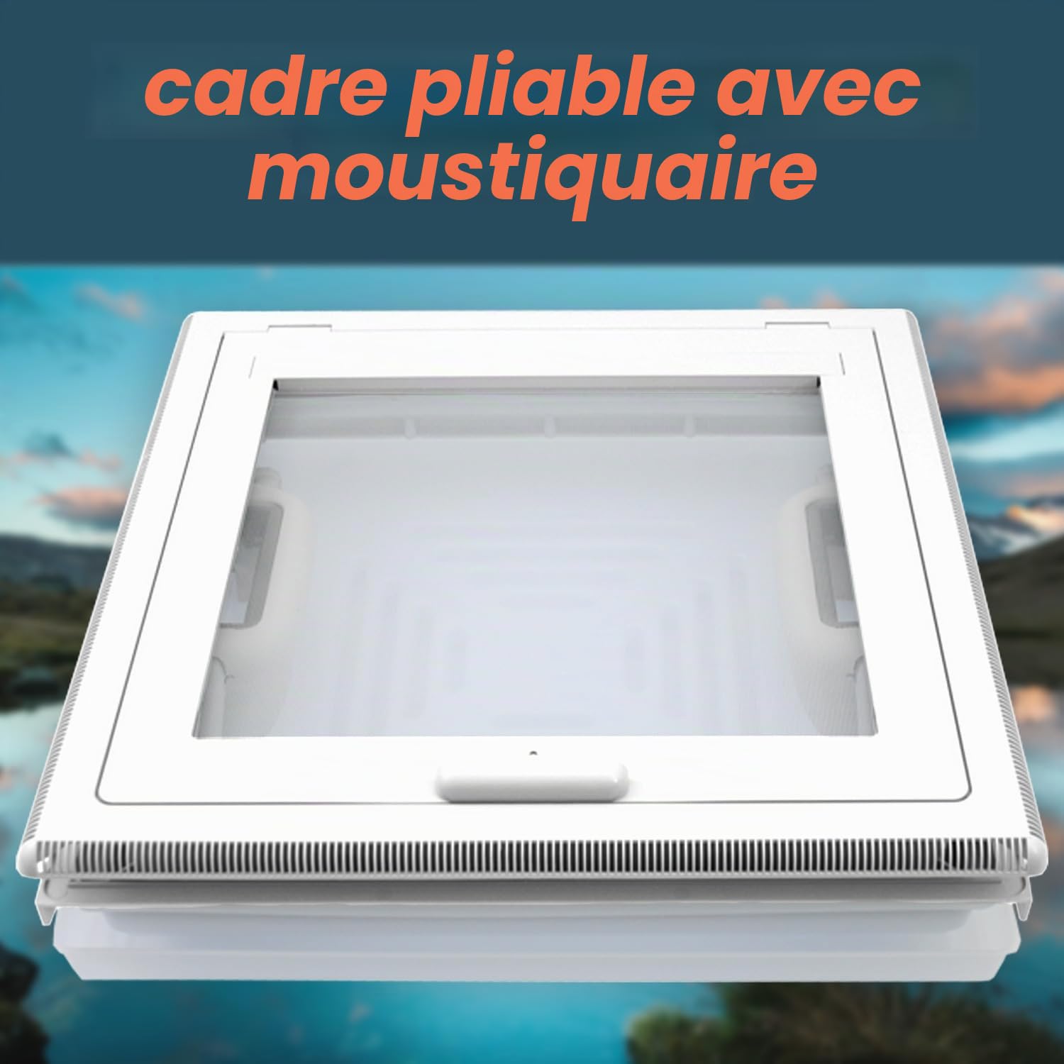 MPK 42 Lanterne de toit avec moustiquaire, 40 x 40 cm, avec capot en verre dépoli blanc signal pour caravane camping-car