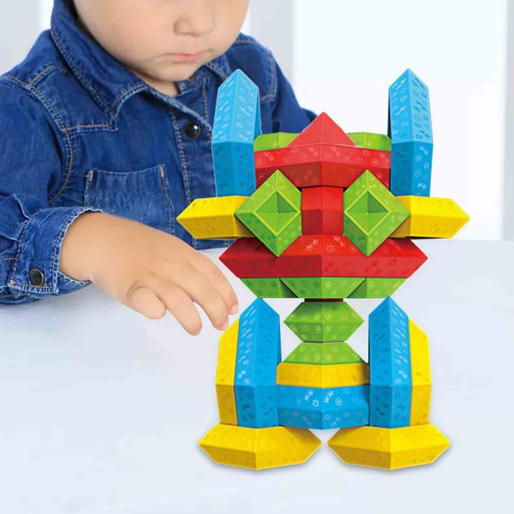 Blocchi da Costruzione Impilabili a Forma di Piramide, Giocattoli da Costruzione per Bambini Piccoli, Giocattoli Educativi La Scuola, 60 Pezzi