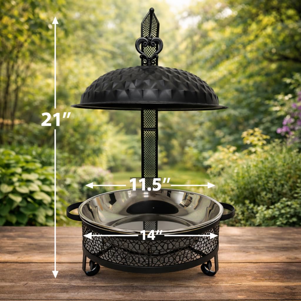 Juego de 2 platos redondos de acero inoxidable de 8 cuartos de galón, protección de dedos con borde enrollado, elegantes calentadores de buffet negro y dorado para fiestas, catering, bodas y hoteles