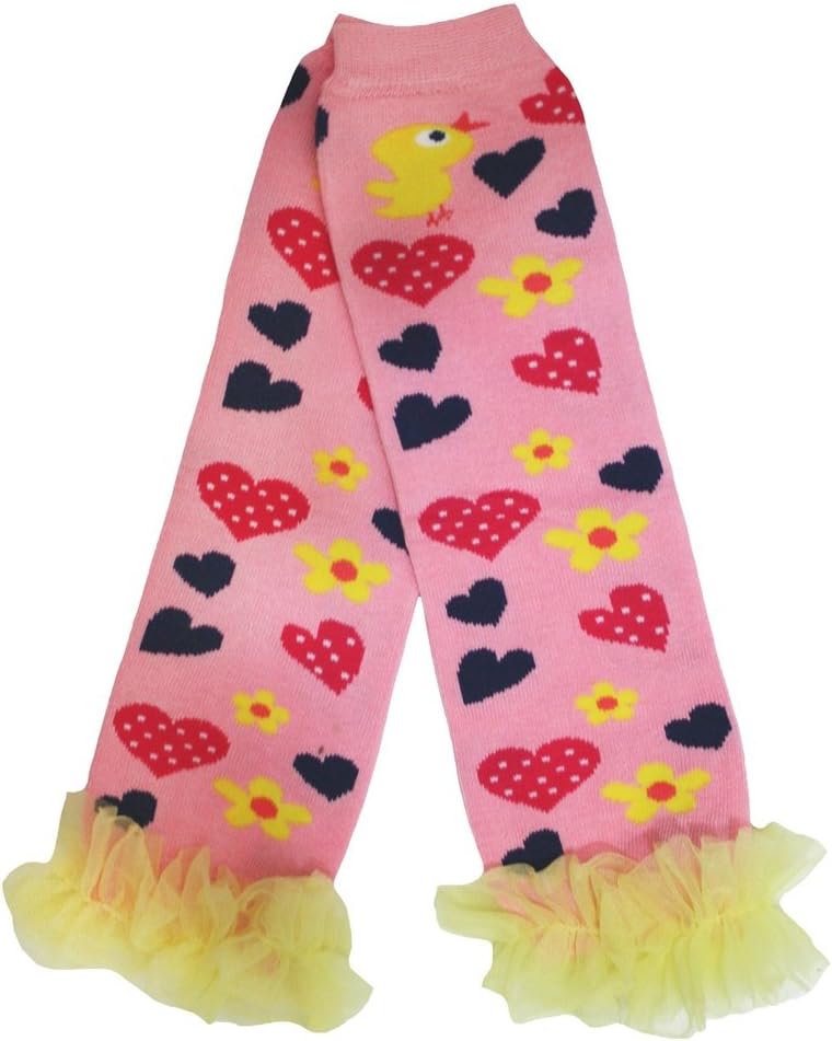 Petitebella Chick Hearts Flower Pink Yellow Cotton Leg Warmer 2-6y