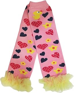 Calentador de piernas de algodón con diseño de corazones de pollito, color rosa y amarillo