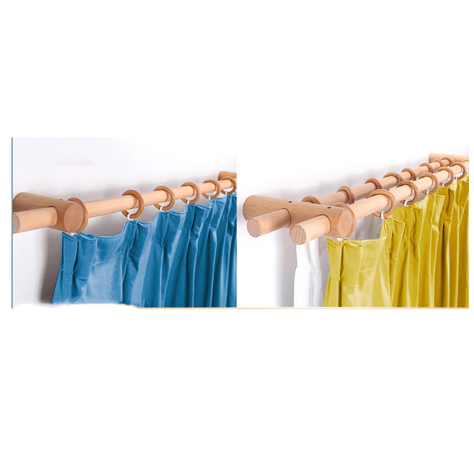 Tringle à Rideau en Bois Massif, Tige Romaine épaissie for éviter la déformation, Tige Simple et Double, Accessoires de Perforation et d'installation en Option(130CM,Double Pole)