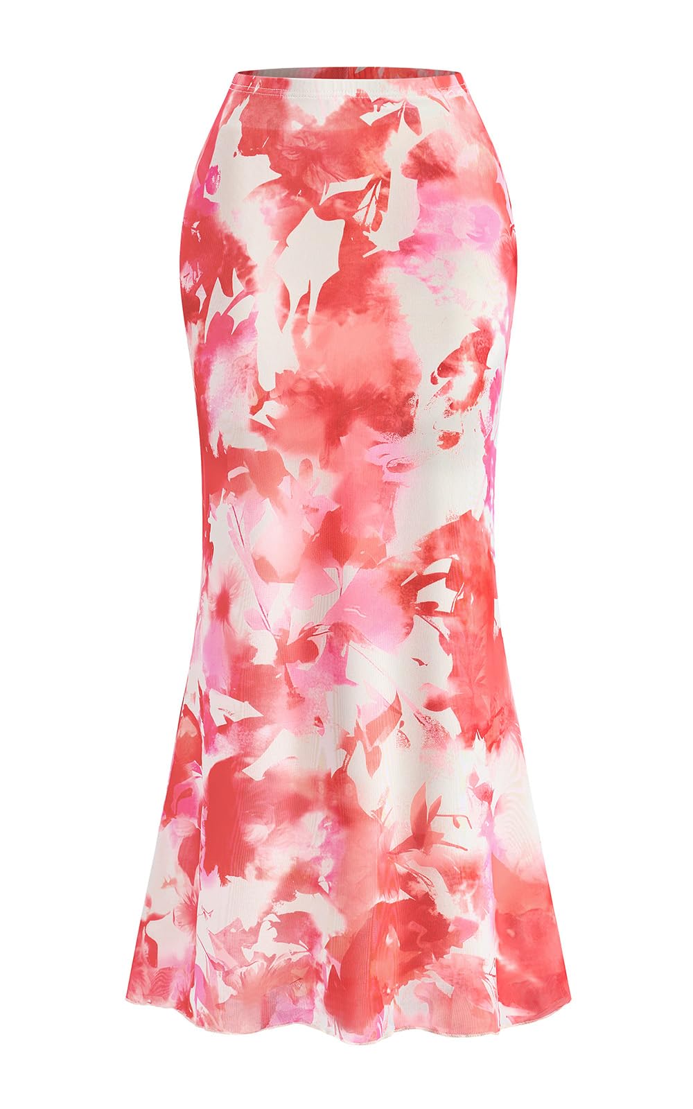 PRETTYGARDEN Women's Floral Print Mesh Long Skirt High Waisted Bodycon Fishtail Flowy Summer Maxi Skirts for Women Trendy