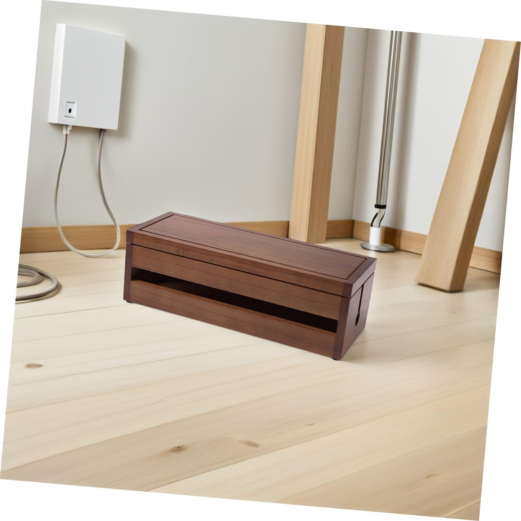 Organizador de Enchufes y Cables de Madera de Paulownia Diseño Multifuncional y Ventilación para Almacenamiento y Protección de Cables Hogar