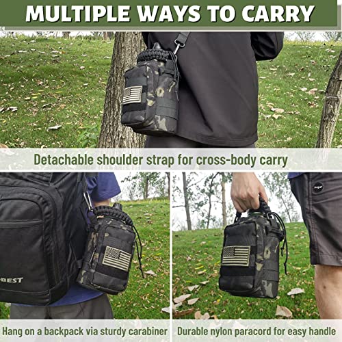 Image of 64 Oz Water Bottle with Sleeve - Military Green Half Gallon Insulated Water Jug with Handle - Stainless Steel Sports Bottle for Gym Workout Hiking Camo Black Pouch
