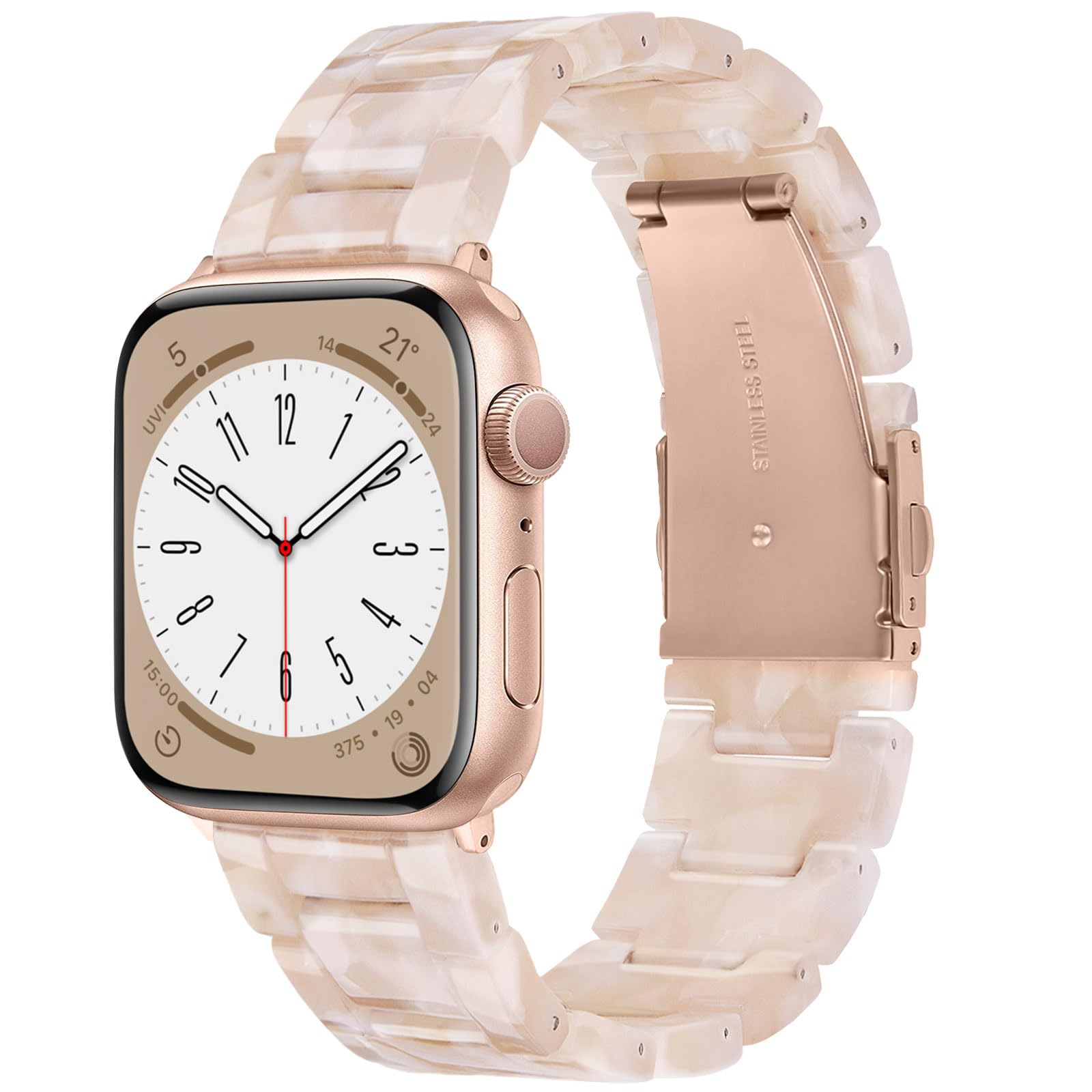 V-MORO Lightweight Resin Bands Compatible with Apple Watch Series 11/10/9/8/7 Band Rose Gold Stainless Steel Buckle Fashion Cute Strap for iwatch