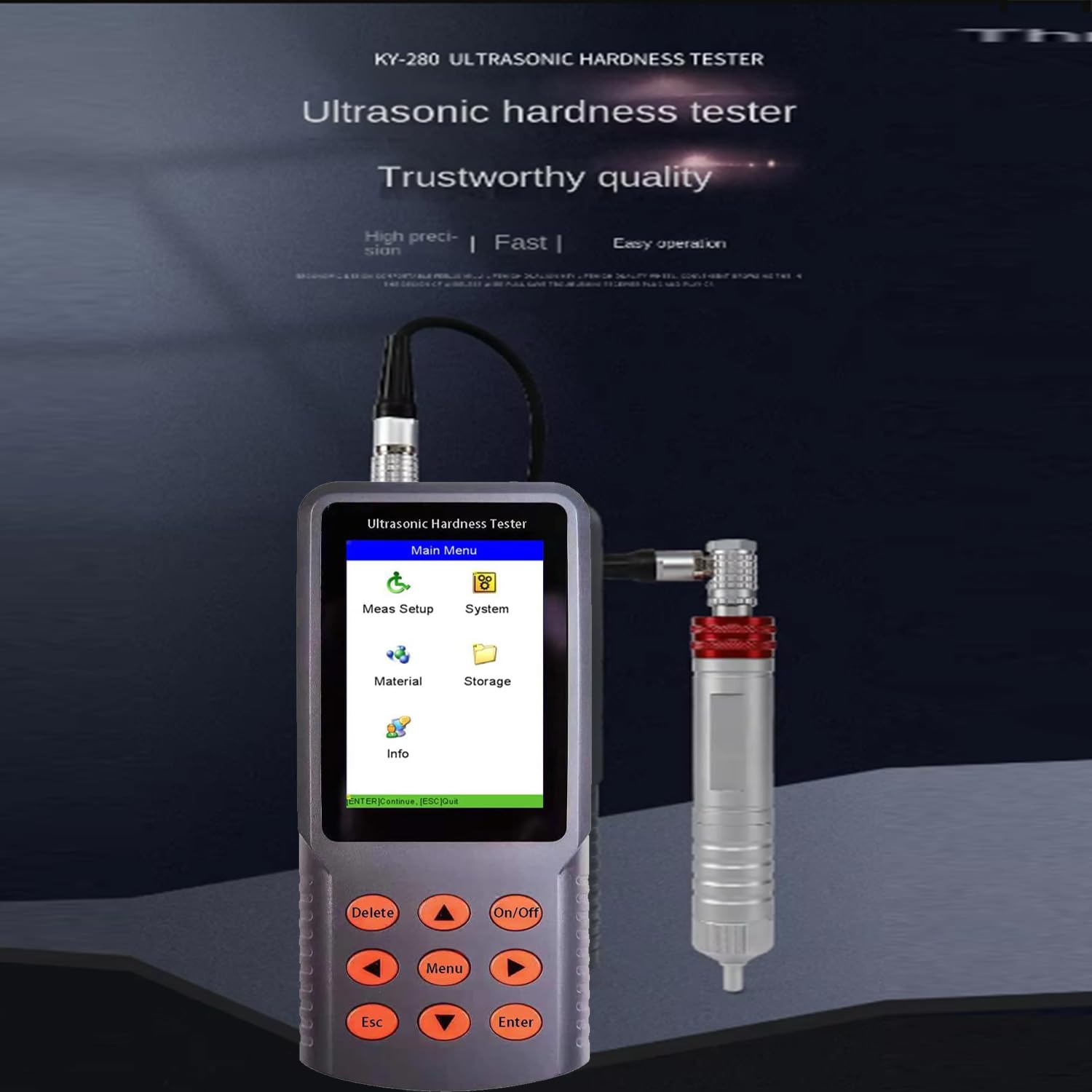 VTSYIQI Ultrasonic Hardness Tester Meter Digital Ultrasonic Sclerometer Gauge Instruments with ±4% HV Accuracy Force 98N Minimum Workpiece 2mm for Small Forgings Foundry Materials