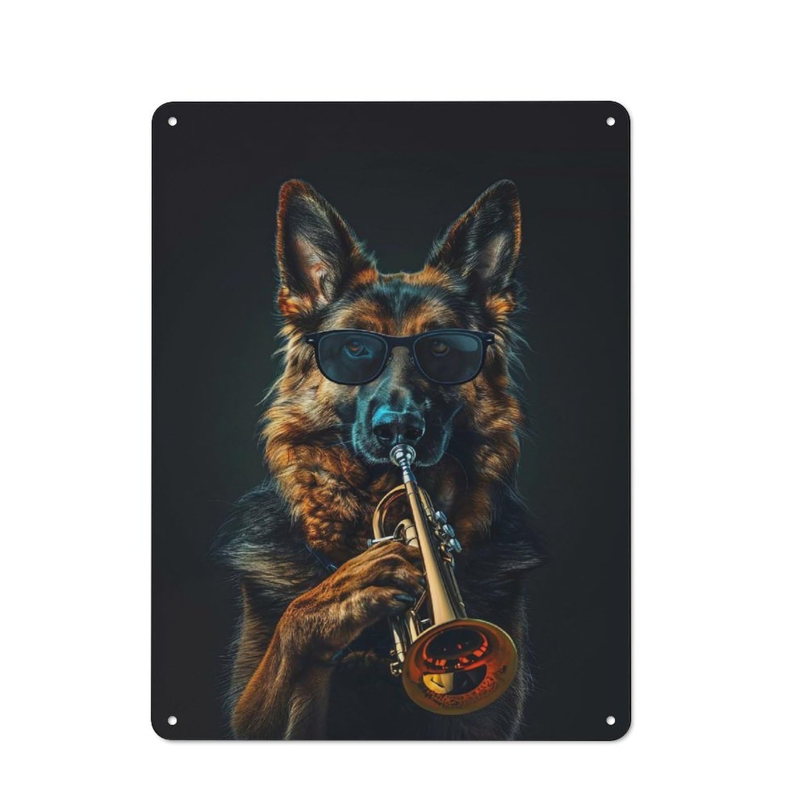 Junmoney Cool Dog Playing Trumpet Tin Wall Plaque 40X30cm With For Home Office Or Studio, For Home Office Decor Fans