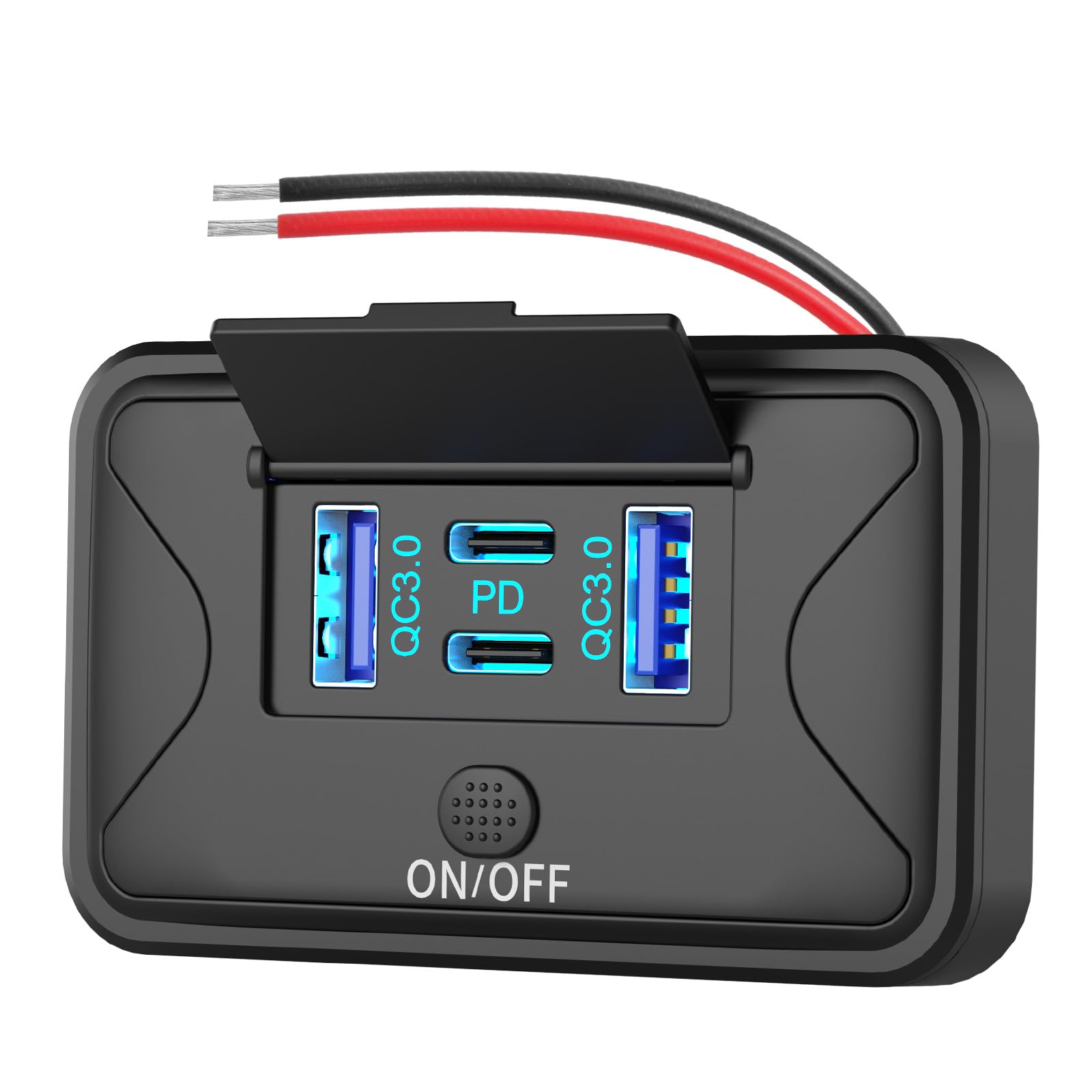 78W 4 Port 12V USB Outlet Wall Mount, Dual 36W PD & Dual 18W QC3.0 Lightweight Surface Mount Charger Socket Panel with Button Switch for Bus RV Truck Marine Golf Cart