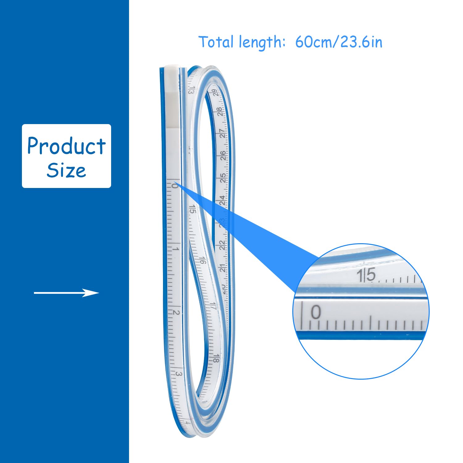 Rumyve 60cm Flexible Curve Ruler, Double-Sided Metric & British Scale, PVC Material, Extruded & Inserted Construction - Image 2