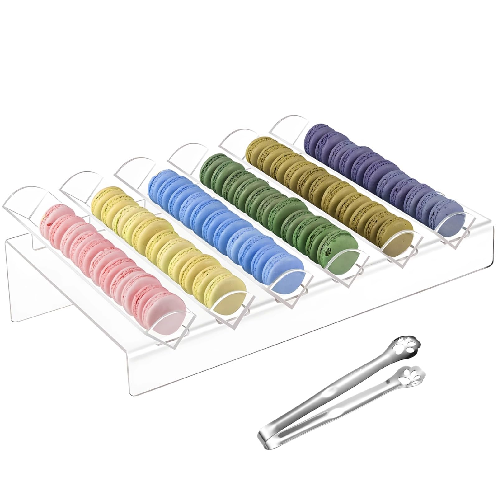 Plateau de présentation pour macarons, en acrylique, transparent, plateau de rangement pour macarons, présentoir à desserts avec 6 fentes pour servir à la maison