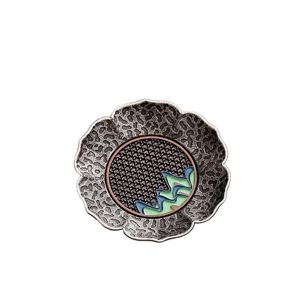 Chinese Antique Silver Alloy Coaster Bamboo Mat Heat Insulation Teacup Tray Chinese Kung Fu Gongfu Tea Set Accessories Teaware(Gray)