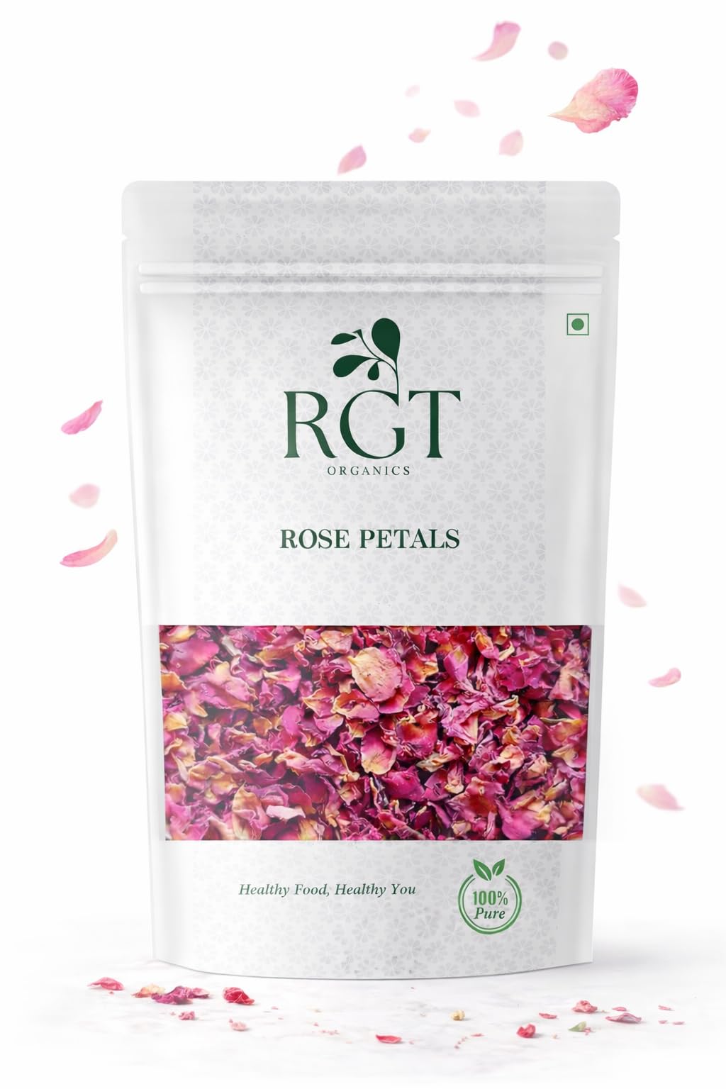 RGT Organics Premium Dry Rose Petals 50gm | Sun-Dried Gulab Patti for Radiant Skin, Shiny Hair, Aromatic Herbal Tea, DIY Beauty & Crafts | Natural, Pure, Long-Lasting Floral Goodness