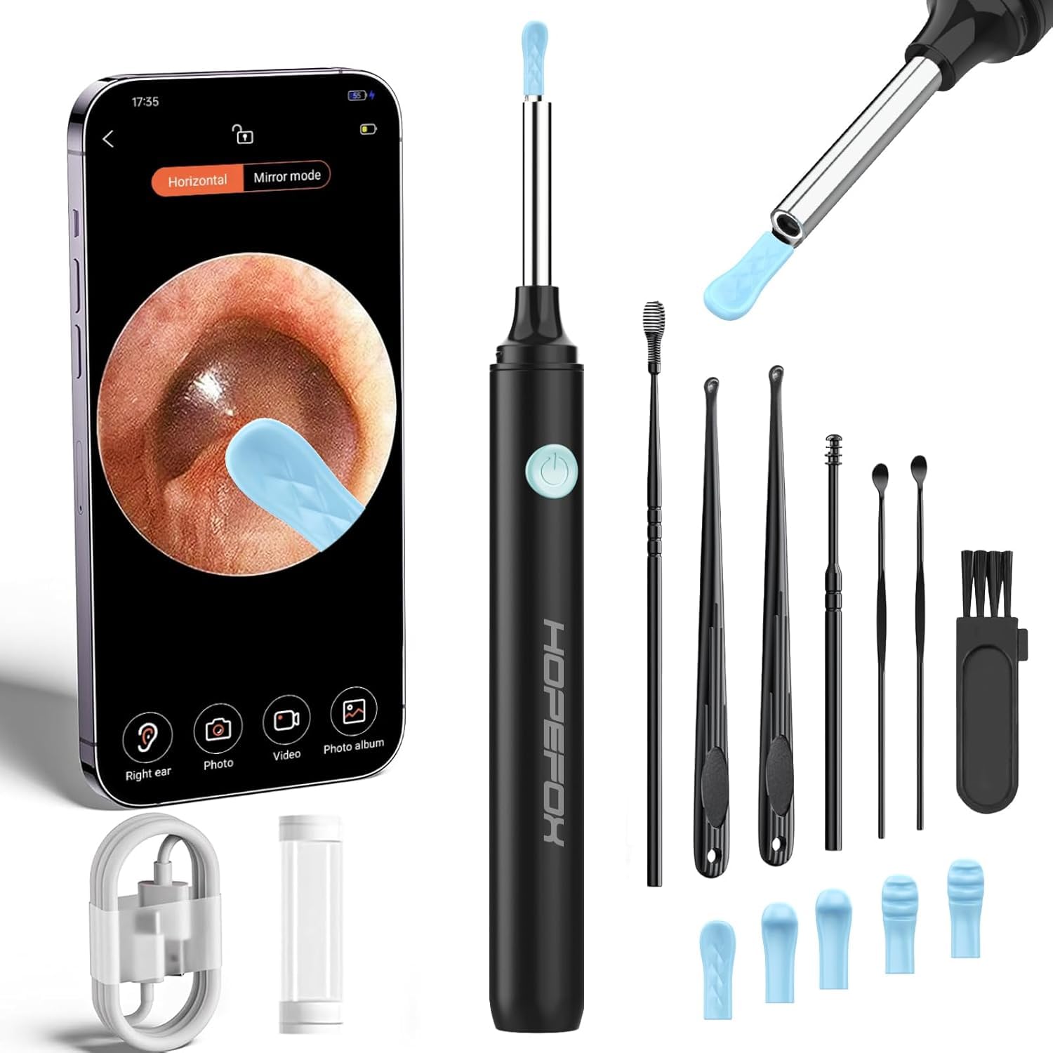 Otoscopio, Otoscopio Digitale, Rimozione di Cerume con Telecamera, 1080P Impermeabile Endoscopio con 6 Luci LED, Pulisci Orecchie per iPhone, iPad e Android