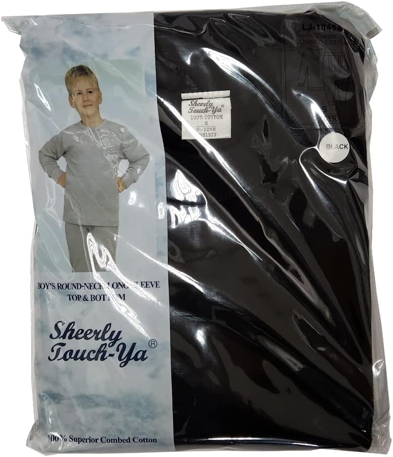 Boy's Round-Neck Thermal Set, 100% Cotton, Made in Korea, Top & Bottom