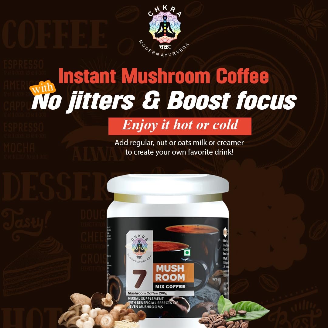 Mushroom Coffee Powder, 7 Mushroom Blend- Lion's Mane, Chaga, Cordyceps, Shitake, Maitake, Ganoderma, Turkey Tail Brain Supplements for Energy, Focus, Memory and Immunity, 55 Serving, 100G — Amazon image 2