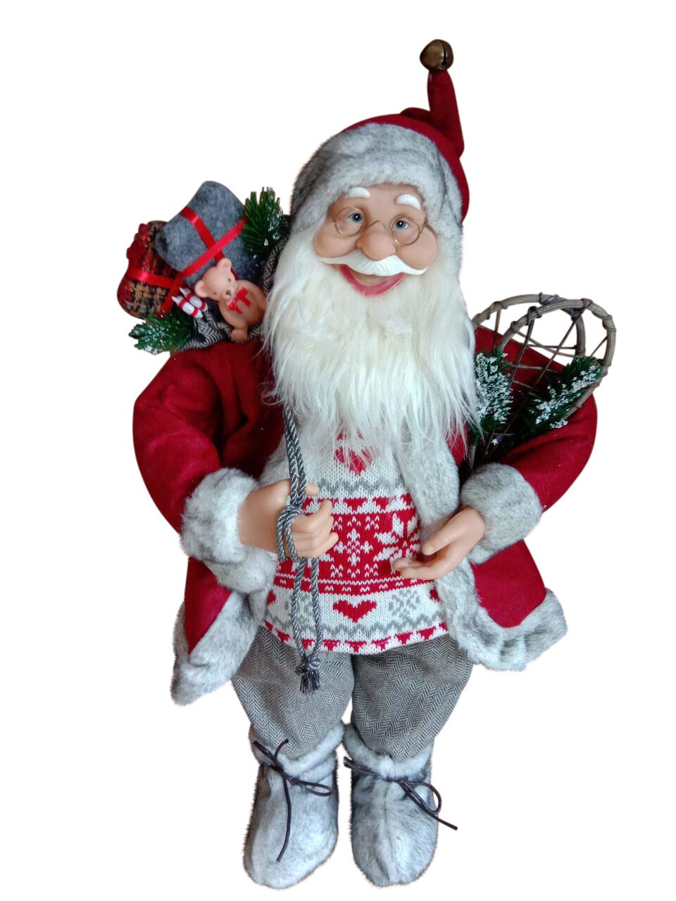 Garden Market Place 60cms Tall Father Christmas Figure With a Sack of Presents and Snow Shoes - Rustic Santa Style
