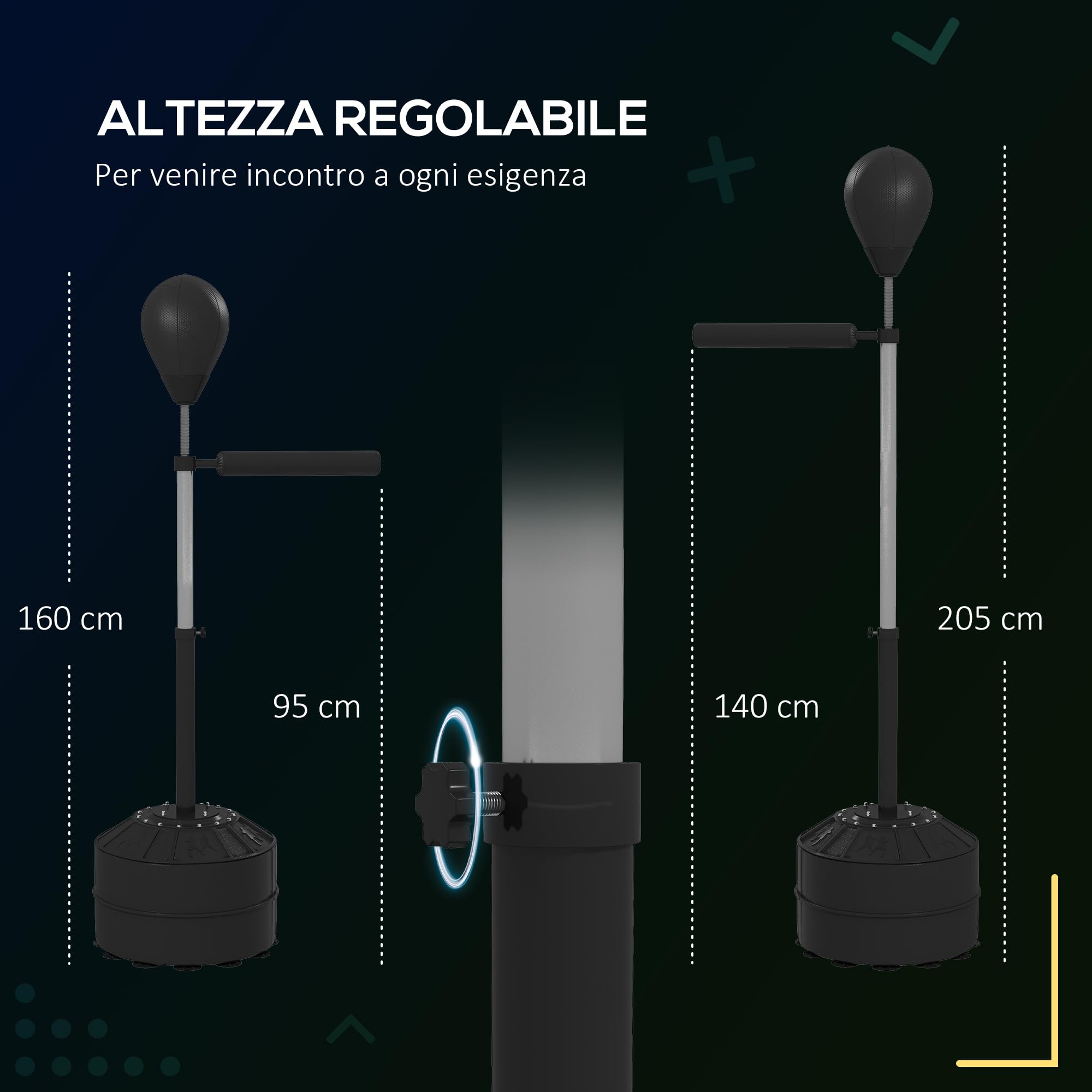 SPORTNOW Punching Ball da Terra, Palla da Boxe con Barra Girevole per Allenamento Boxe Adulti, Altezza Regolabile 1.6-2m, Nero