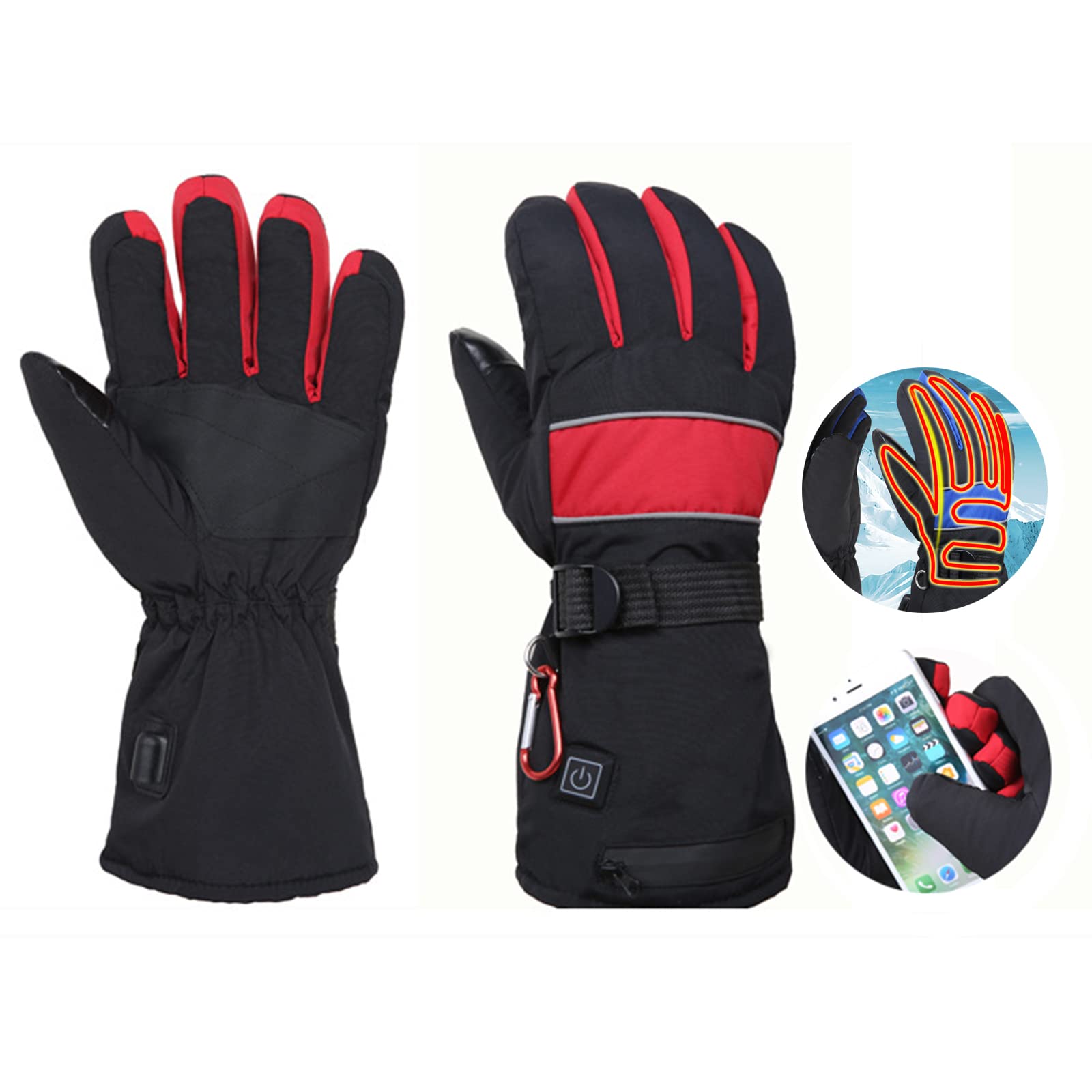 CHEWYNP Guantes térmicos para Hombres y Mujeres, Guantes térmicos para Motocicleta Pantalla táctil Impermeable Guantes térmicos de Invierno Calefacción de Doble Cara 3 Niveles de calefacci