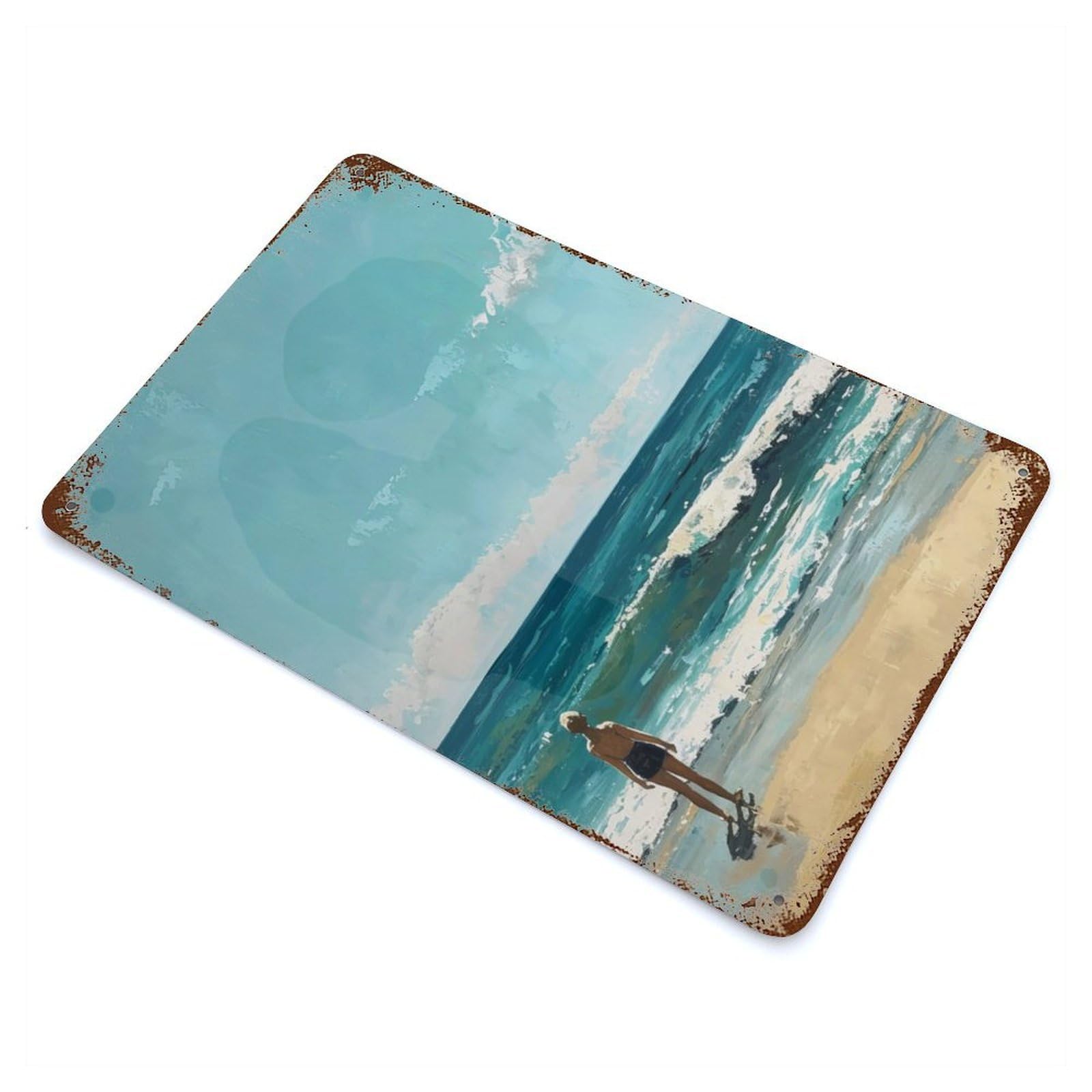 Seaside Serenity 11.8"x7.9" Vintage Rust Metal Sign, Shabby Chic Decor for Garage, Bar And Workshop Decor