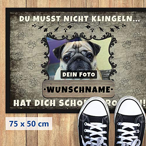 Print Royal Fußmatte personalisiert mit eigenem Hundefoto und Wunschname selbst gestalten - Verschiedene Größen bis 120 cm - Hunde-Fußmatte Bedrucken - 75 x 50 cm