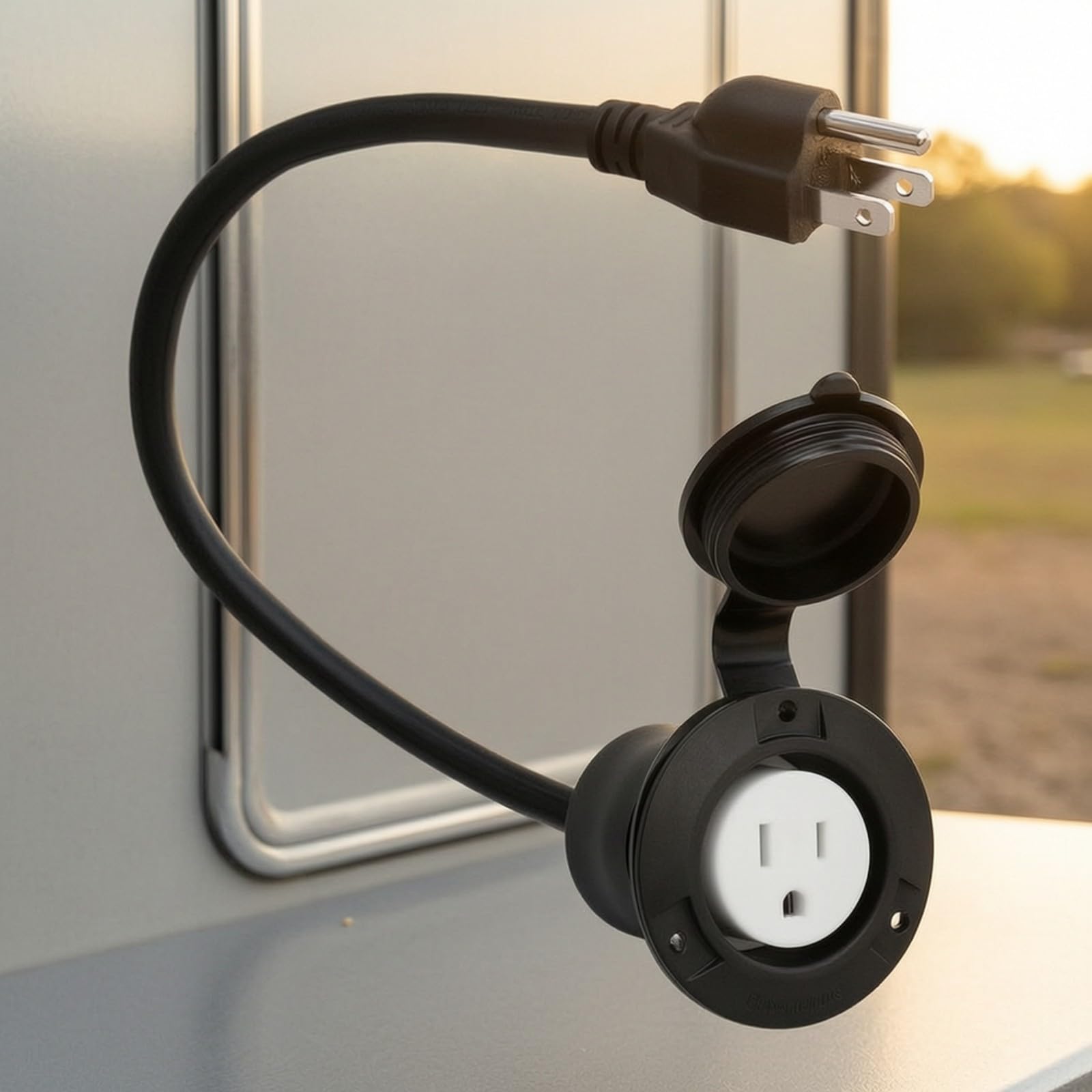 F Fityle Enchufe Entrada con Tapa Empotrable | Resistente a la Intemperie, Conector 5-15P, para Autocaravana, Estilo A