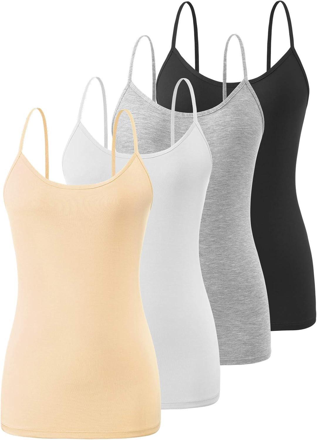 Air Curvey 4 Pack Camisole Tops for Women Basic Undershirt Tanks Adjustable Spaghetti Straps Camis Seamless Soft Layering Top