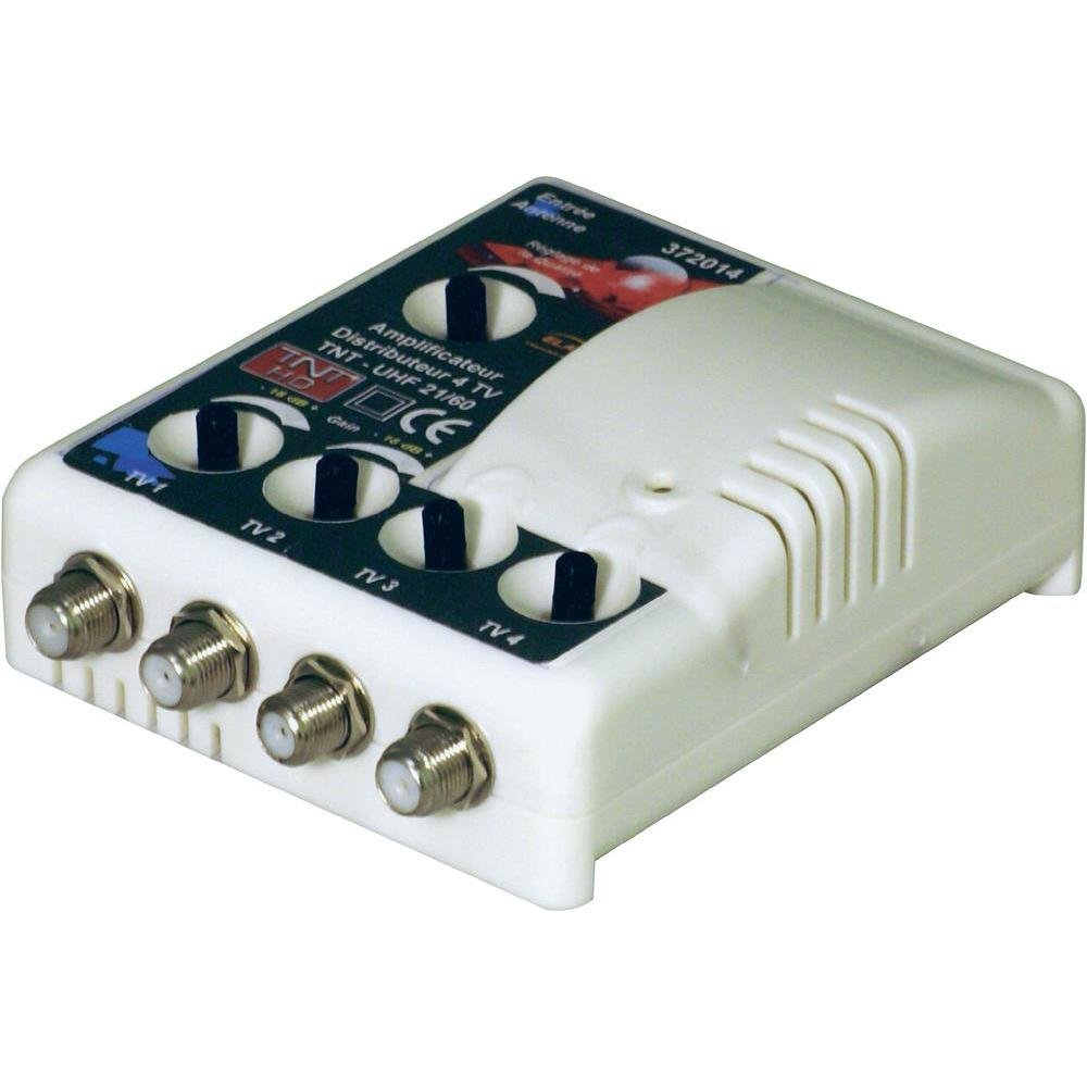 Elap 372014 Amplificateur TV TNT Intérieur 4 Sorties Filtre 4G Blanc