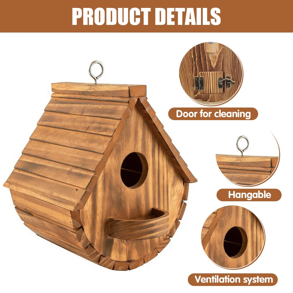 SKIKHN Casa para pájaros de Madera,17.5x15x20CM Caja para Colgar en el hogar,Nido para pájaros de Madera,Resistente a la Intemperie,Casa Pajaros Exterior para el Hogar de Tetas,Gorriones y Otras — view 3