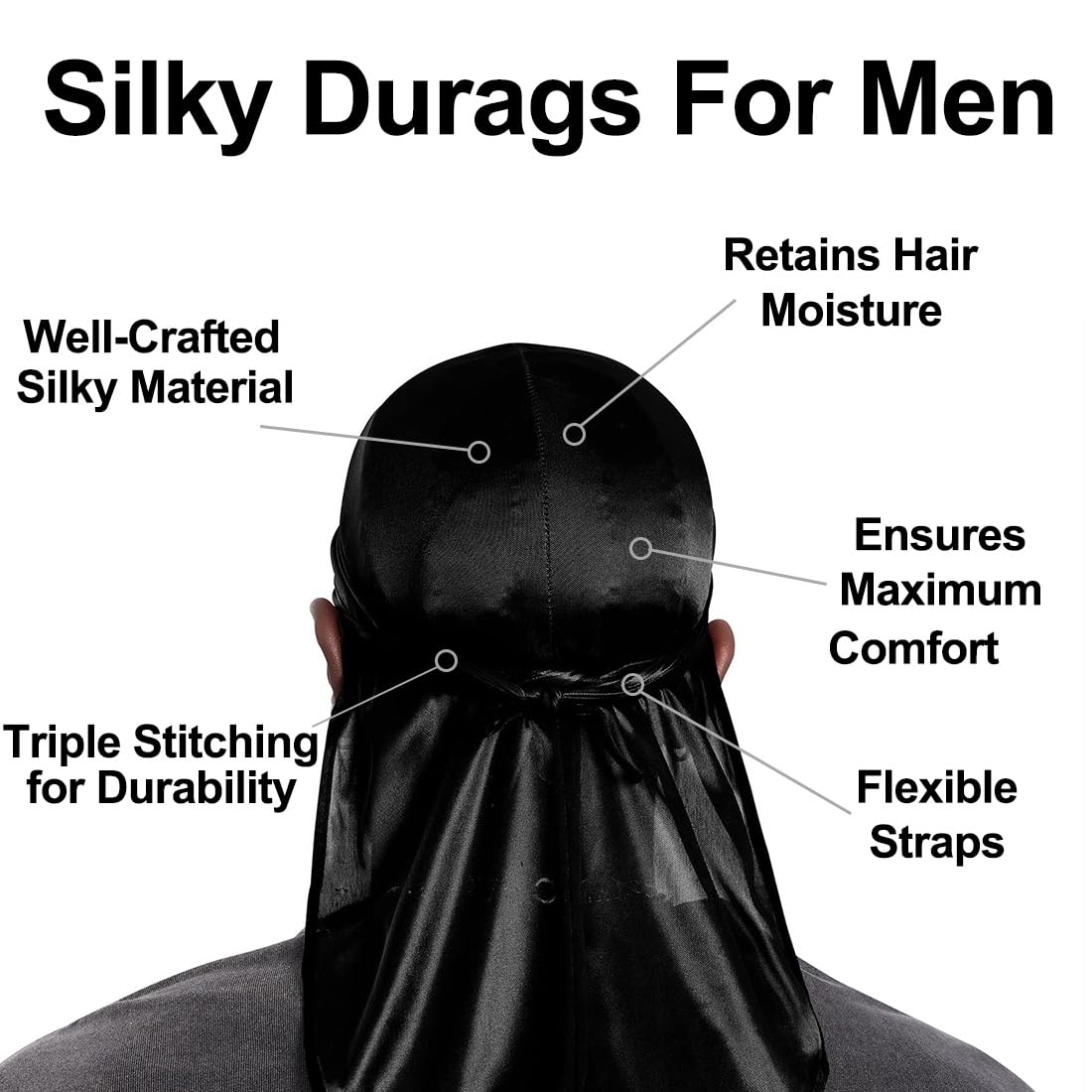 2 Piezas Durag de Seda Gorro de Onda Elástico Envoltura de Cabeza con Cola Larga Correas Anchas Unisex Poliéster Turbante Sedoso Durag de Onda Transpirable Pirata Cap de Hombres Mujeres
