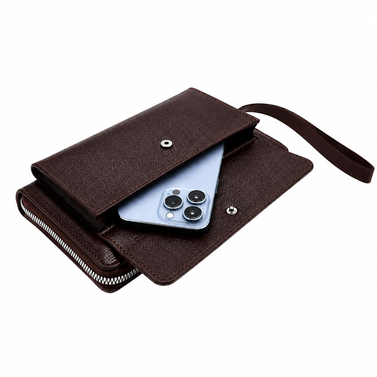 Leather Clutch Purse Wallet for Women & Men – Large Zip Around Wristlet with Phone Pocket, Card Slots & Cash Compartments – Travel Organizer Hand Clutch (Brown)-image-29