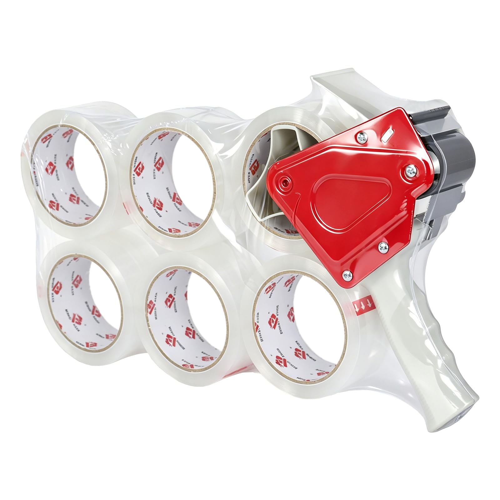 BOMEI PACK Ruban d'emballage avec pistolet, ruban d'emballage robuste avec pistolet distributeur, 4,8 cm x 50 m (transparent)